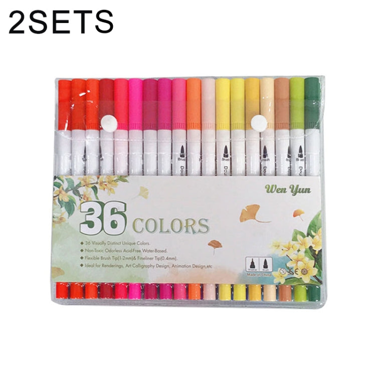 2 Sets 36 Color Double Head Hook Line Pen Color Marker Soft Head Watercolor Pen Art Supplies Children Gift Painting Set