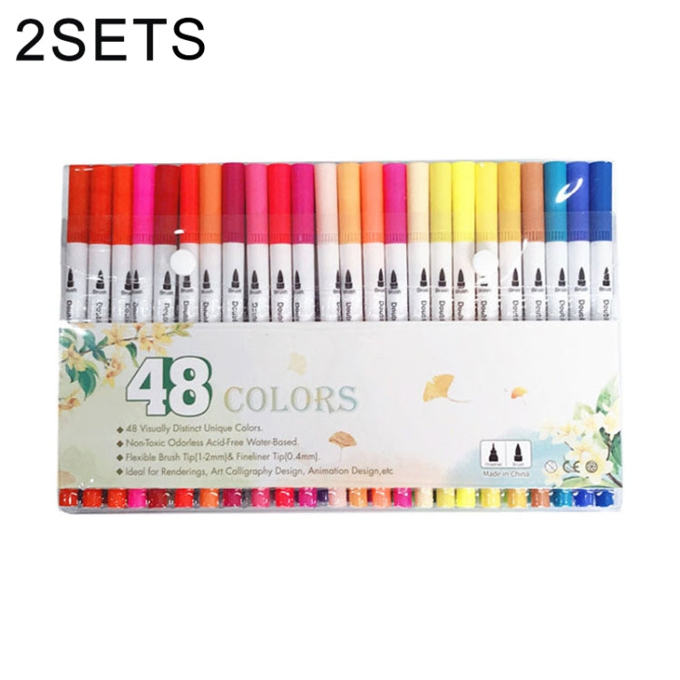 2 Sets 48 Color Double Head Hook Line Pen Color Marker Soft Head Watercolor Pen Art Supplies Children Gift Painting Set