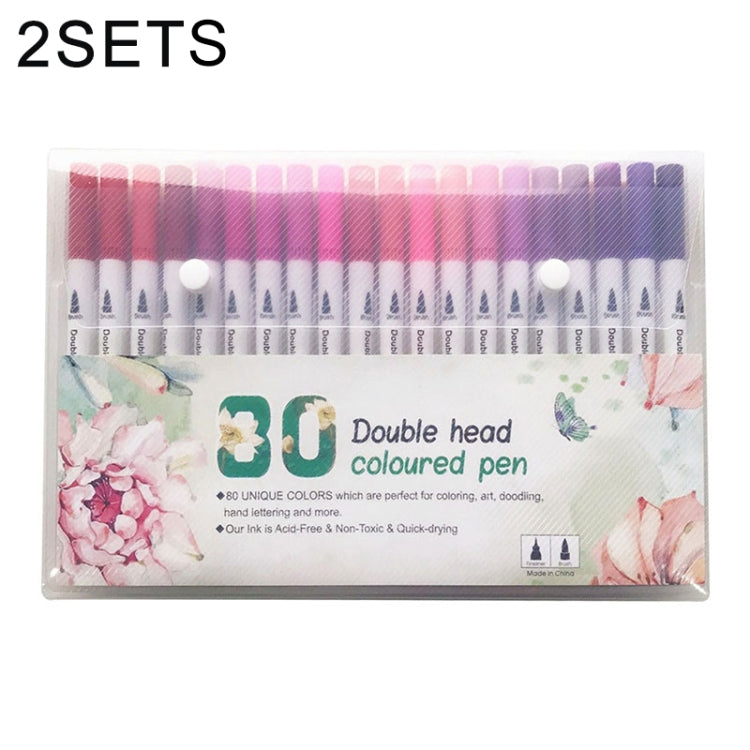 2 Sets 80 Color Double Head Hook Line Pen Color Marker Soft Head Watercolor Pen Art Supplies Children Gift Painting Set