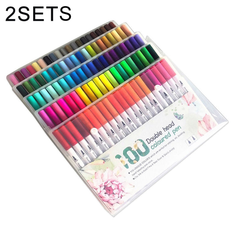 2 Sets 100 Color Double Head Hook Line Pen Color Marker Soft Head Watercolor Pen Art Supplies Children Gift Painting Set