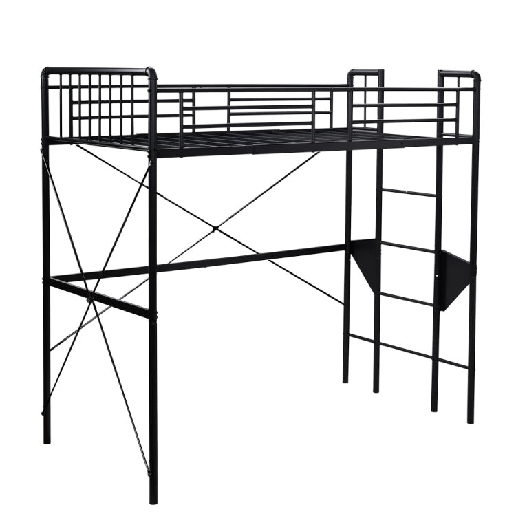 [JPN Warehouse] Elevated Steel Tube Single Bed for Children and Adults, with Side Guards & Ladder, Size: 204 x 193 x 104cm