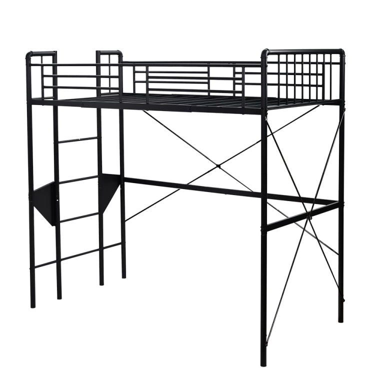 [JPN Warehouse] Elevated Steel Tube Single Bed for Children and Adults, with Side Guards & Ladder, Size: 204 x 193 x 104cm