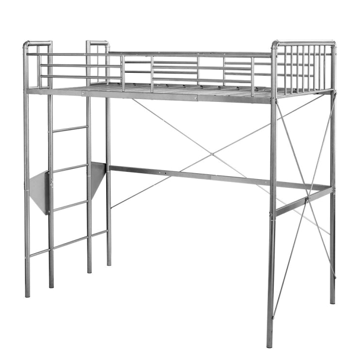 [JPN Warehouse] Elevated Steel Tube Single Bed for Children and Adults, with Side Guards & Ladder, Size: 204 x 193 x 104cm