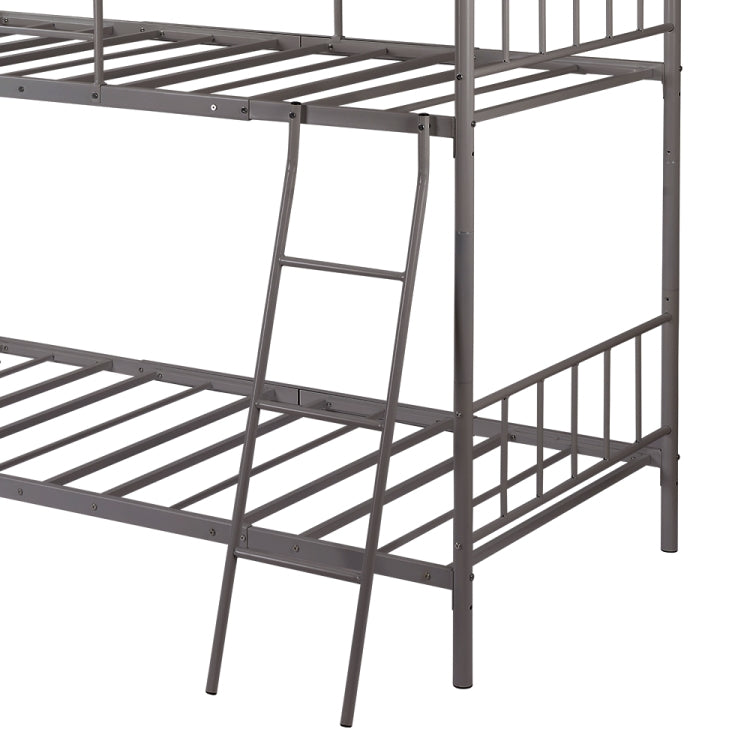 [JPN Warehouse] Anti-seismic Metal Detachable Bunk Bed Single Bed for Children, with Side Guards & Ladder, Size: 205 x 143 x 133cm(Grey)