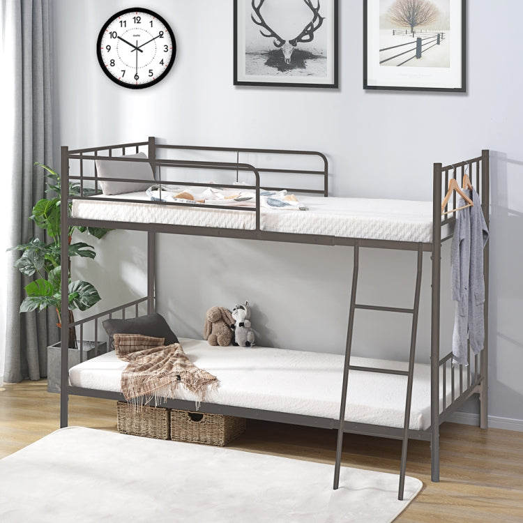 [JPN Warehouse] Anti-seismic Metal Detachable Bunk Bed Single Bed for Children, with Side Guards & Ladder, Size: 205 x 143 x 133cm(Grey)