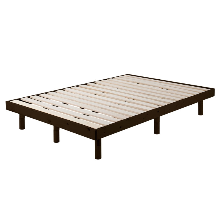 [JPN Warehouse] Three Heights Adjustable Natural Pine Wood Double Bed Wooden Slatted Bed, Size: 200 x 140cm(Dark Brown)