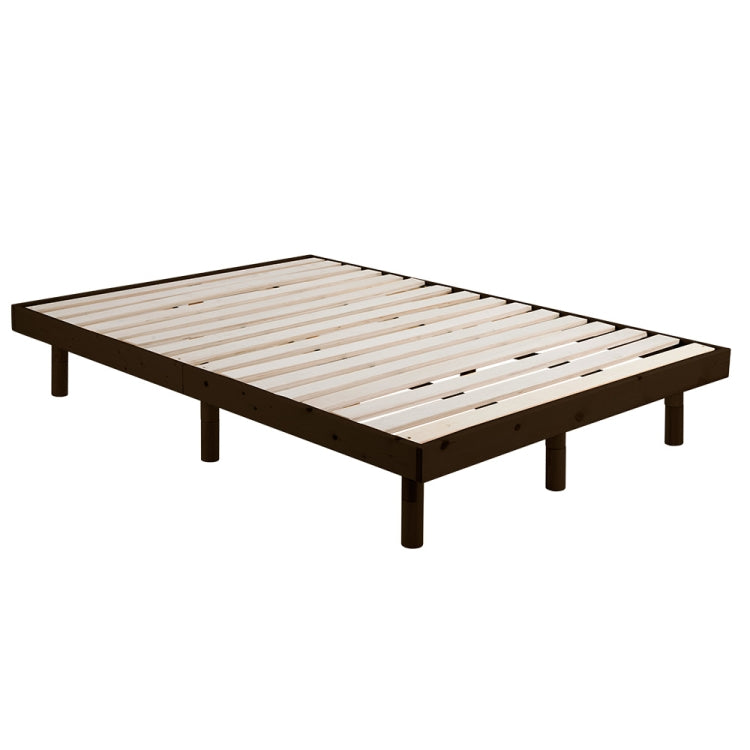 [JPN Warehouse] Three Heights Adjustable Natural Pine Wood Double Bed Wooden Slatted Bed, Size: 200 x 140cm(Dark Brown)