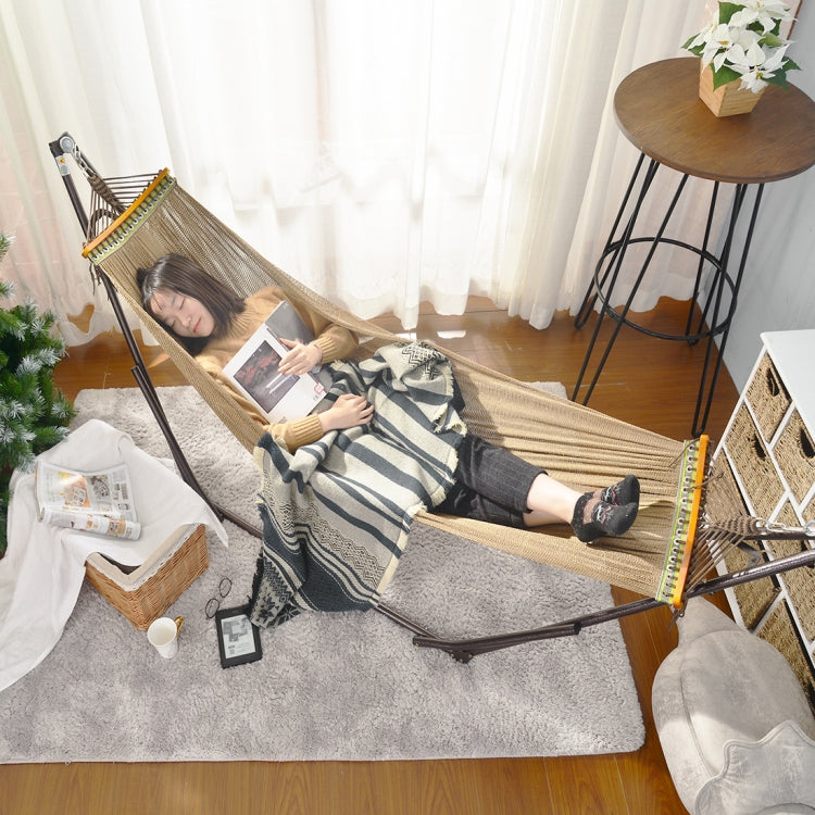 [JPN Warehouse] Indoor and Outdoor Foldable Portable Self-supporting Freestanding Hand-woven Hammock, Size: (189-261) x 71 x (80-100) cm(Brown)