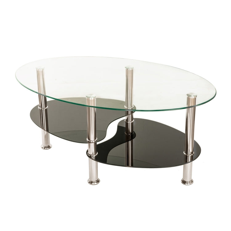 [JPN Warehouse] Oval Transparent Glass Table Low Table with Storage Function, Size: 80 x 48cm