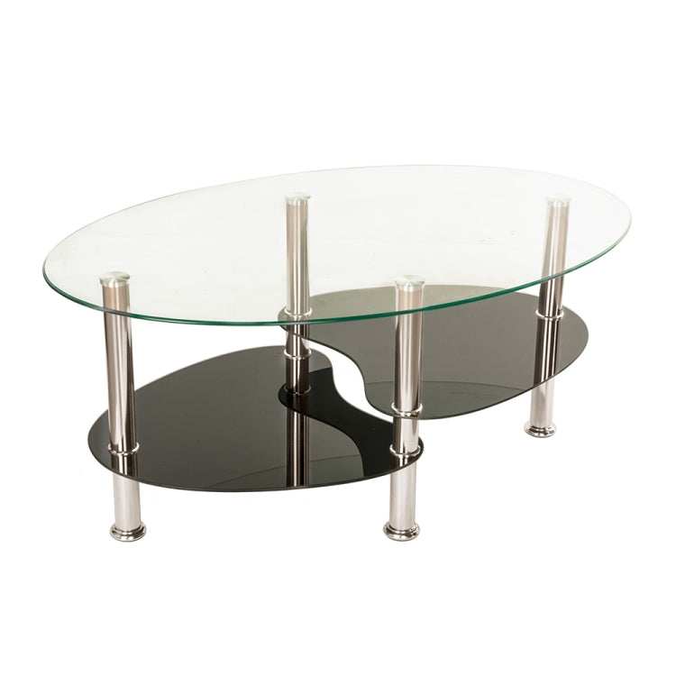 [JPN Warehouse] Oval Transparent Glass Table Low Table with Storage Function, Size: 80 x 48cm