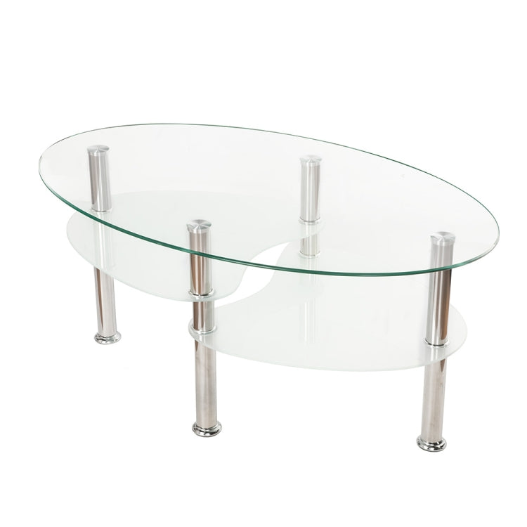 [JPN Warehouse] Oval Transparent Glass Table Low Table with Storage Function, Size: 80 x 48cm