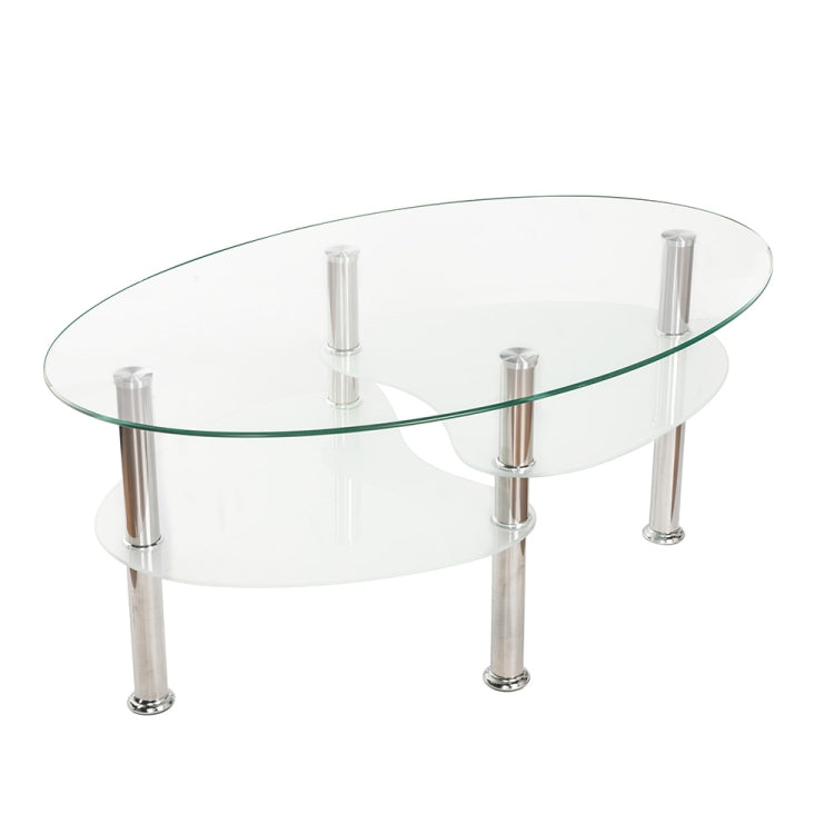 [JPN Warehouse] Oval Transparent Glass Table Low Table with Storage Function, Size: 80 x 48cm