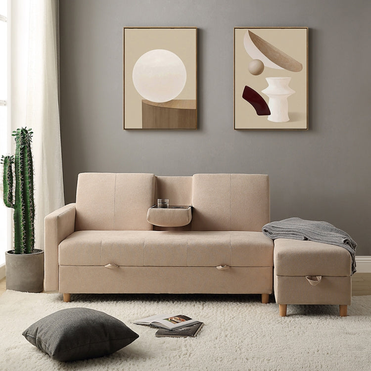 [JPN Warehouse] Three-seat Sofa Multifunctional Free Combination Sofa Bed with Beverage Holder & Drawer & Footstool, Size: 171 x 74cm(Grey)
