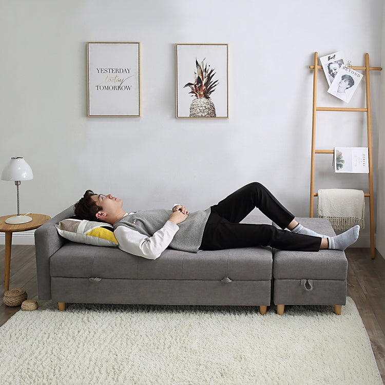[JPN Warehouse] Three-seat Sofa Multifunctional Free Combination Sofa Bed with Beverage Holder & Drawer & Footstool, Size: 171 x 74cm(Grey)