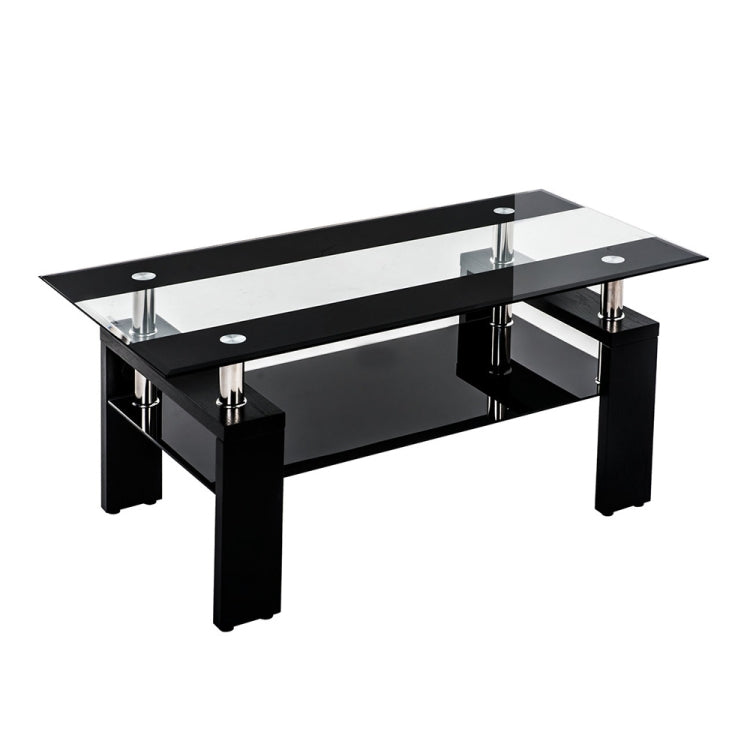 [JPN Warehouse] Rectangle Glass Table Low Table with Storage Function, Size: 88 x 48 x (42-43)cm (Black and White + Black)