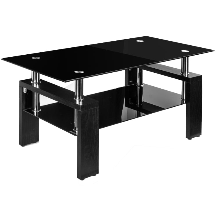 [JPN Warehouse] Rectangle Glass Table Low Table with Storage Function, Size: 88 x 48 x (42-43)cm(Black)
