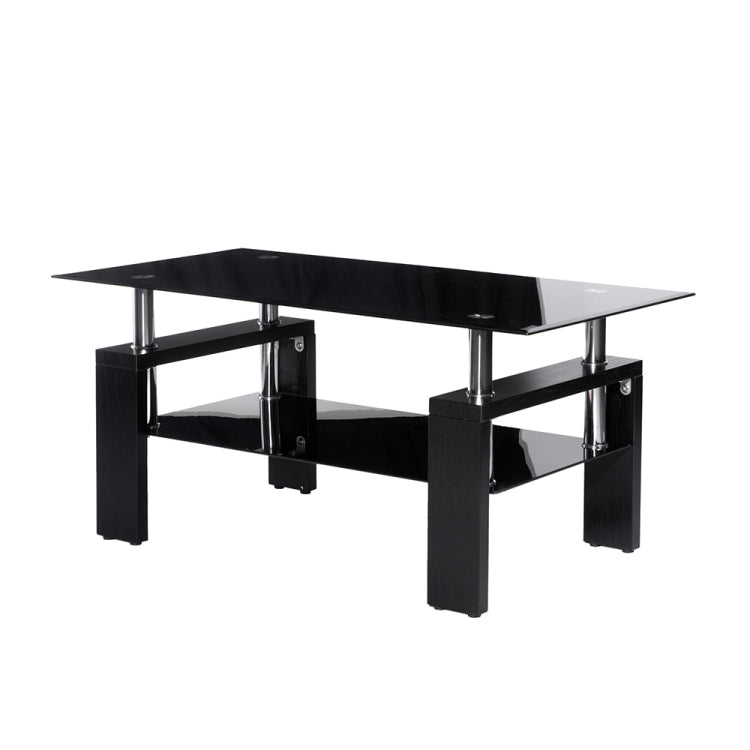 [JPN Warehouse] Rectangle Glass Table Low Table with Storage Function, Size: 88 x 48 x (42-43)cm(Black)