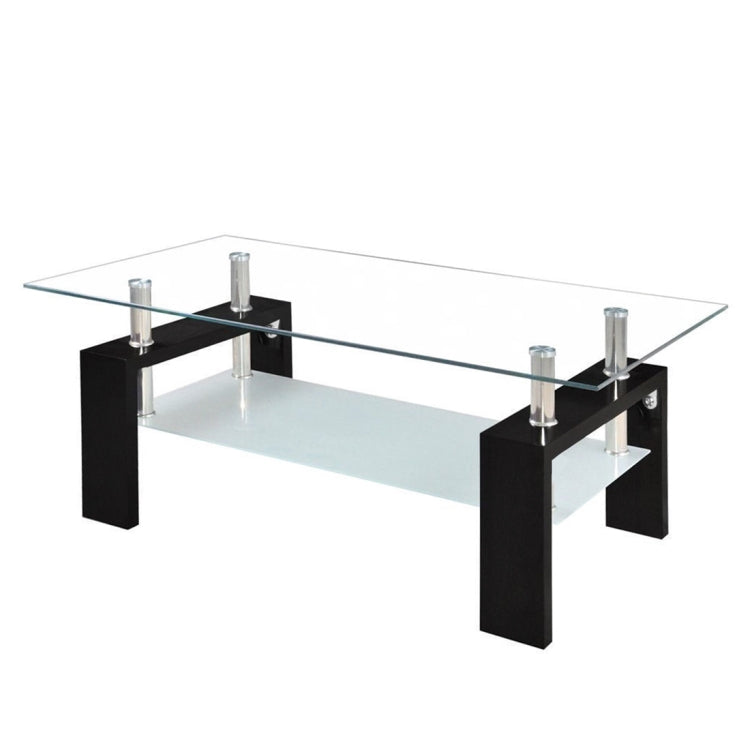 [JPN Warehouse] Rectangle Glass Table Low Table with Storage Function, Size: 88 x 48 x (42-43)cm (Transparent + Black)