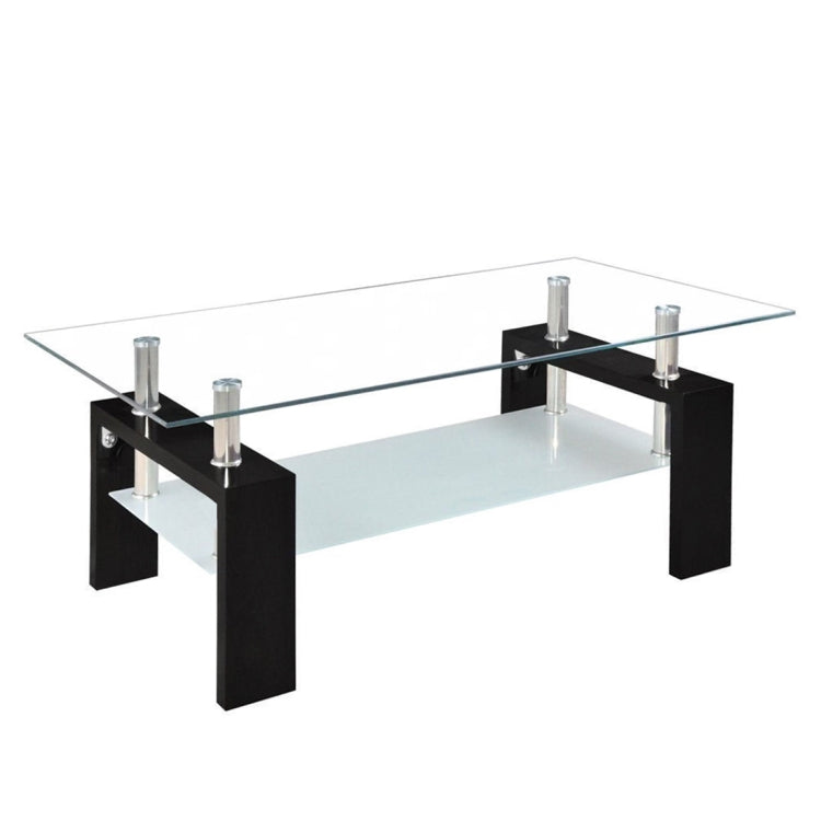 [JPN Warehouse] Rectangle Glass Table Low Table with Storage Function, Size: 88 x 48 x (42-43)cm (Transparent + Black)