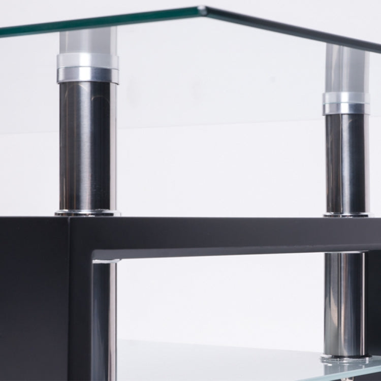 [JPN Warehouse] Rectangle Glass Table Low Table with Storage Function, Size: 88 x 48 x (42-43)cm (Transparent + Black)