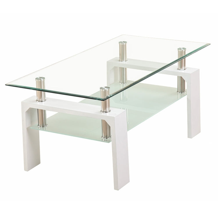 [JPN Warehouse] Rectangle Glass Table Low Table with Storage Function, Size: 88 x 48 x (42-43)cm (Transparent + White)