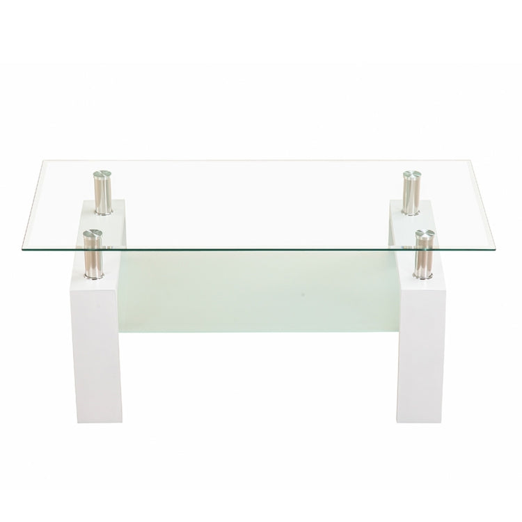[JPN Warehouse] Rectangle Glass Table Low Table with Storage Function, Size: 88 x 48 x (42-43)cm (Transparent + White)