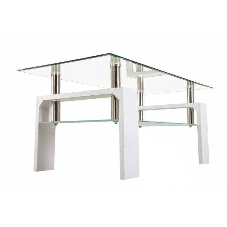 [JPN Warehouse] Rectangle Glass Table Low Table with Storage Function, Size: 88 x 48 x (42-43)cm (Transparent + White)
