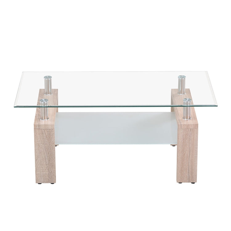 [JPN Warehouse] Rectangle Glass Table Low Table with Storage Function, Size: 88 x 48 x (42-43)cm (Transparent + Wood Color)