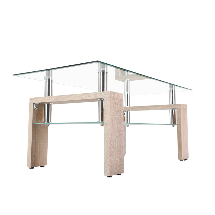 [JPN Warehouse] Rectangle Glass Table Low Table with Storage Function, Size: 88 x 48 x (42-43)cm (Transparent + Wood Color)