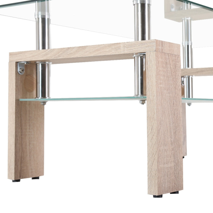 [JPN Warehouse] Rectangle Glass Table Low Table with Storage Function, Size: 88 x 48 x (42-43)cm (Transparent + Wood Color)