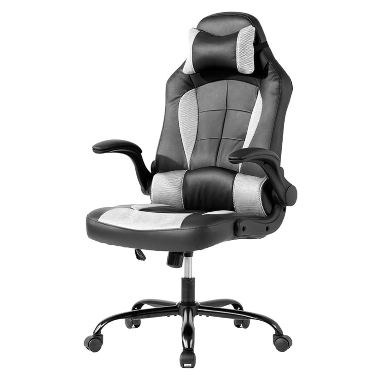 [JPN Warehouse] High-back Mesh PU Leather Office Chairs Swivel Lift Chairs with Armrests & Casters & Headrest, Seat Size: 53 x 47 x 8.5cm, Height Range: 112-119cm(White)