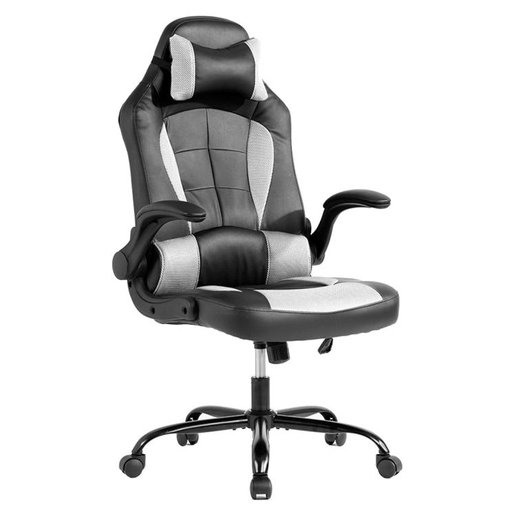 [JPN Warehouse] High-back Mesh PU Leather Office Chairs Swivel Lift Chairs with Armrests & Casters & Headrest, Seat Size: 53 x 47 x 8.5cm, Height Range: 112-119cm(White)