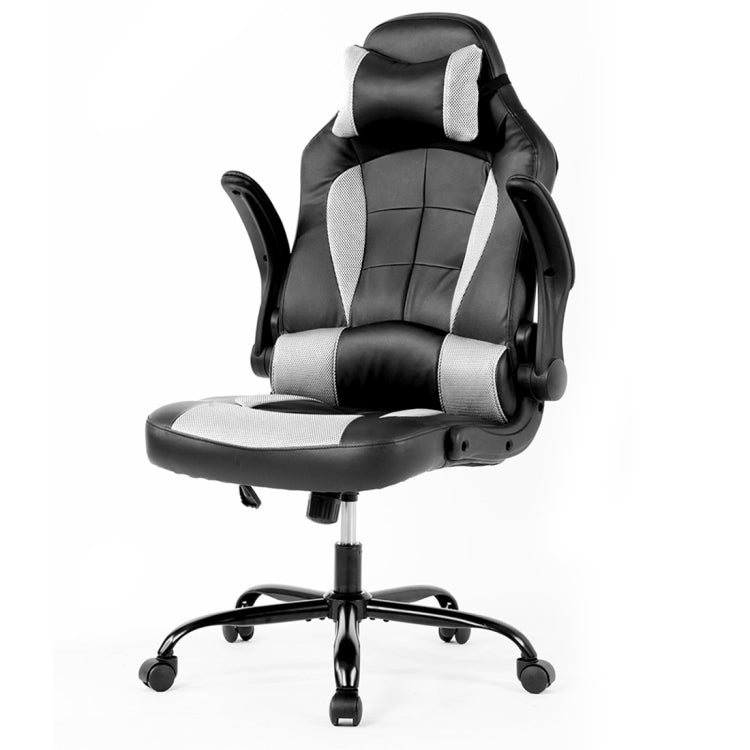 [JPN Warehouse] High-back Mesh PU Leather Office Chairs Swivel Lift Chairs with Armrests & Casters & Headrest, Seat Size: 53 x 47 x 8.5cm, Height Range: 112-119cm(White)