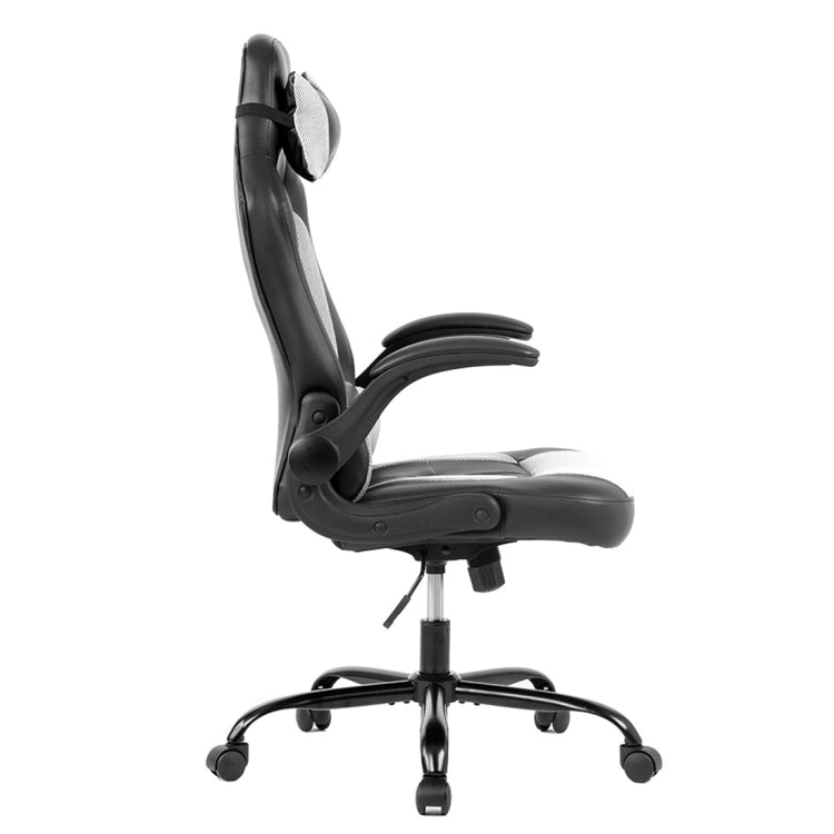 [JPN Warehouse] High-back Mesh PU Leather Office Chairs Swivel Lift Chairs with Armrests & Casters & Headrest, Seat Size: 53 x 47 x 8.5cm, Height Range: 112-119cm(White)