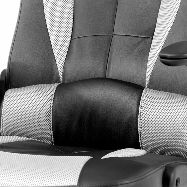 [JPN Warehouse] High-back Mesh PU Leather Office Chairs Swivel Lift Chairs with Armrests & Casters & Headrest, Seat Size: 53 x 47 x 8.5cm, Height Range: 112-119cm(White)