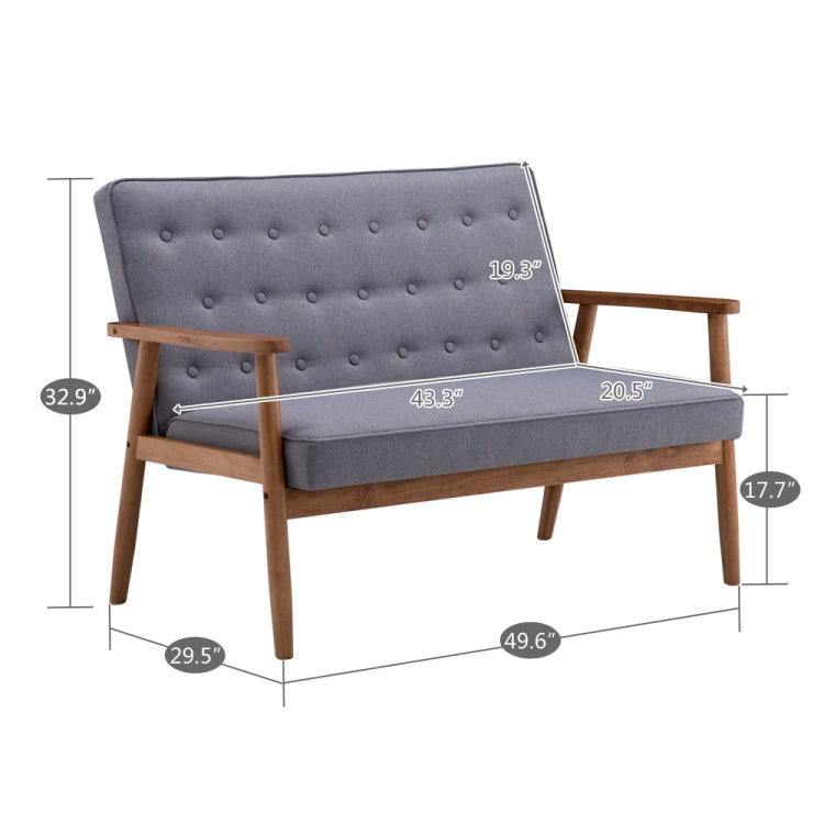 [US Warehouse] Modern Retro Wooden Feet Fabric Leisure Chairs Double Sofa Chairs with Armrests, Size: 126 x 83.5 x 74.9cm