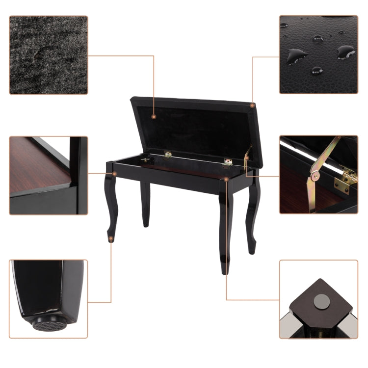 [US Warehouse] Curved Leg PU Leather Double Piano Stool with Bookcase, Size: 74.9 x 48 x 35cm