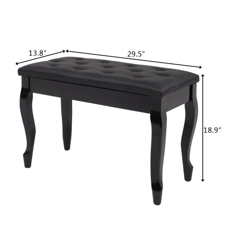 [US Warehouse] Curved Leg PU Leather Double Piano Stool with Bookcase, Size: 74.9 x 48 x 35cm