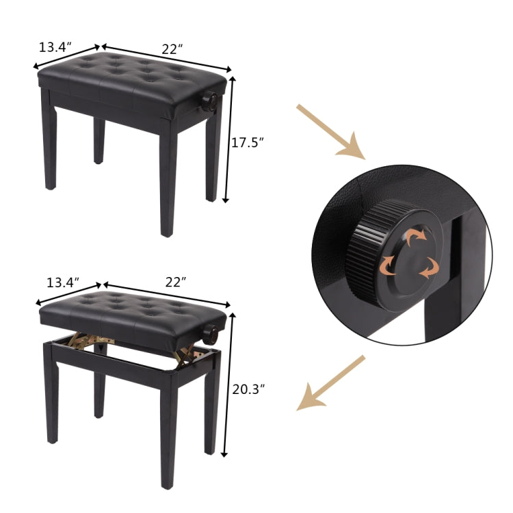 [US Warehouse] Lifting Adjustable PU Leather Single Piano Stool without Bookcase, Size: 55.9 x 44.4 x 34cm