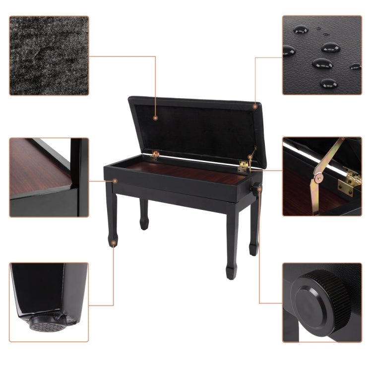 [US Warehouse] Lifting Adjustable PU Leather Double Piano Stool with Bookcase & Horseshoe Legs, Size: 72.9 x 46.5 x 39.6cm