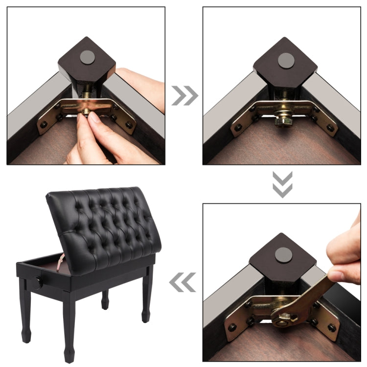 [US Warehouse] Lifting Adjustable PU Leather Double Piano Stool with Bookcase & Horseshoe Legs, Size: 73 x 40 x (48-58)cm