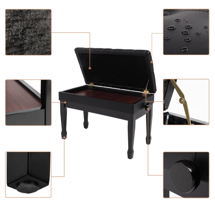 [US Warehouse] Lifting Adjustable PU Leather Double Piano Stool with Bookcase & Horseshoe Legs, Size: 73 x 40 x (48-58)cm