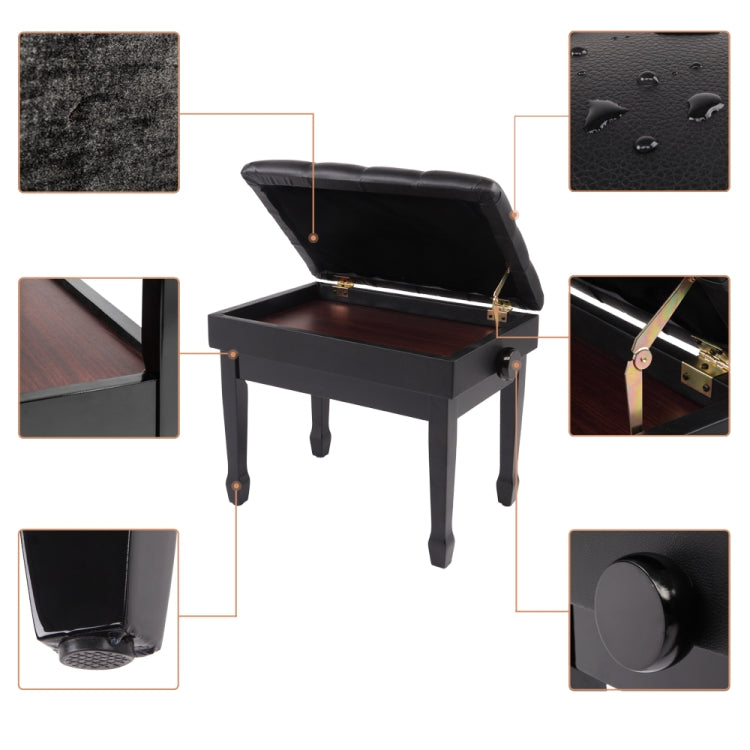 [US Warehouse] Lifting Adjustable PU Leather Single Piano Stool with Bookcase & Horseshoe Legs, Size: 72.9 x 45.5 x 34cm