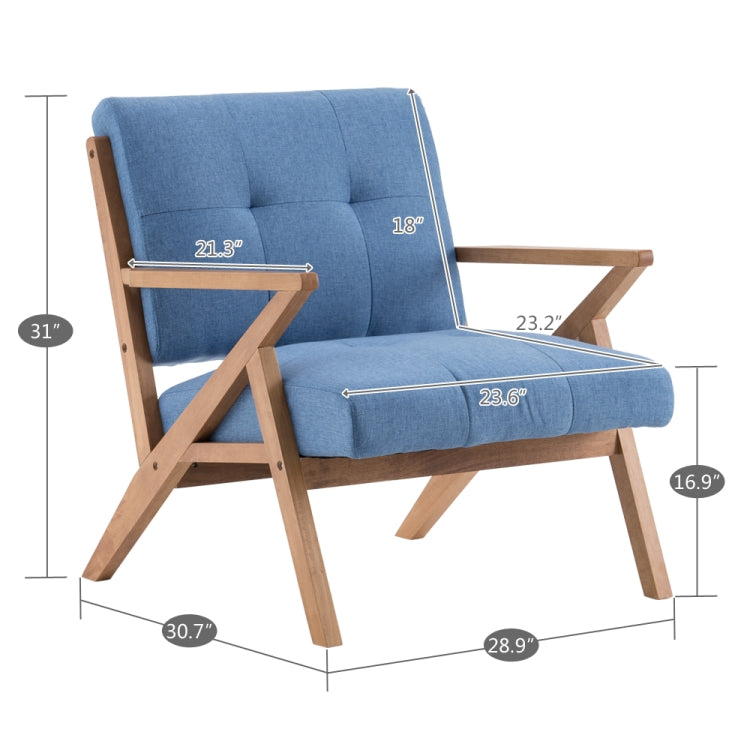 [US Warehouse] Solid Wood K-shaped Retro Single Sofa Chairs Fabric Chairs, Size: 78.7 x 78 x 73.4cm