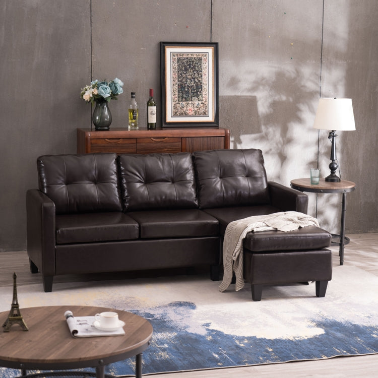 [US Warehouse] PU Leather Lazy Sofa Multifunctional Free Combination Three-seat Sofa Bed, Size: 195.6 x 126 x 88cm(Dark Brown)