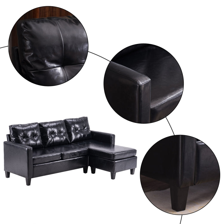 [US Warehouse] PU Leather Lazy Sofa Multifunctional Free Combination Three-seat Sofa Bed, Size: 195.6 x 126 x 88cm(Black)