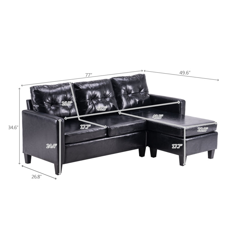 [US Warehouse] PU Leather Lazy Sofa Multifunctional Free Combination Three-seat Sofa Bed, Size: 195.6 x 126 x 88cm(Black)