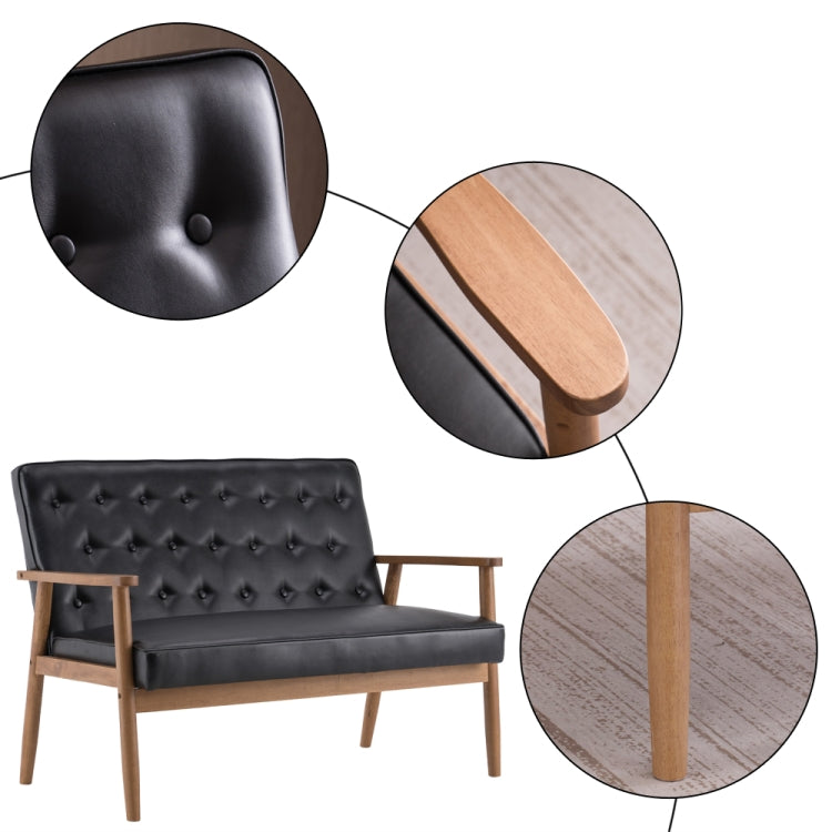 [US Warehouse] Modern Retro Wooden Feet PU Leather Leisure Chairs Double Sofa Chairs with Armrests, Size: 126 x 83.5 x 74.9cm(Black)