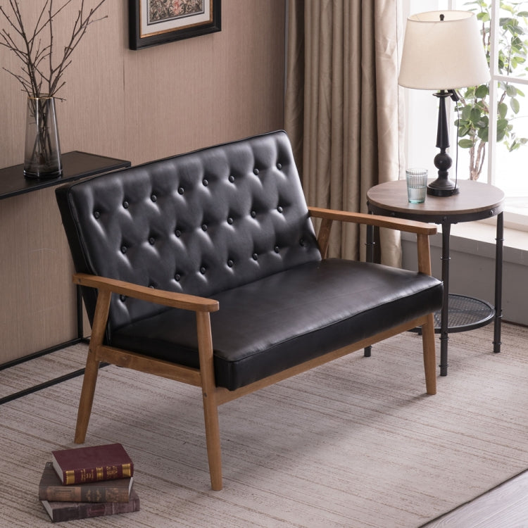 [US Warehouse] Modern Retro Wooden Feet PU Leather Leisure Chairs Double Sofa Chairs with Armrests, Size: 126 x 83.5 x 74.9cm(Black)