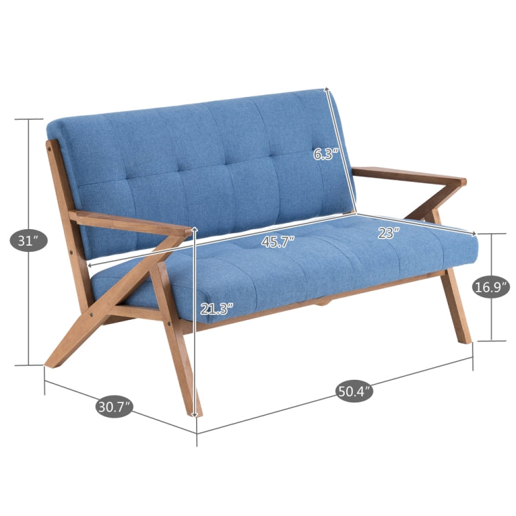 [US Warehouse] Retro Two-seat Sofa Chairs with K-shaped Solid Wood Legs / Armrests, Size: 128 x 78.7 x 78cm